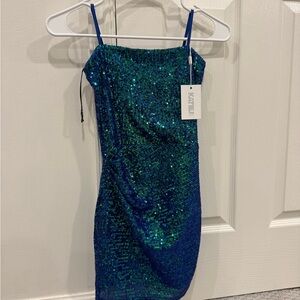 Katie J NYC Sequin Blue and Green Maddy  Dress NEW NWT